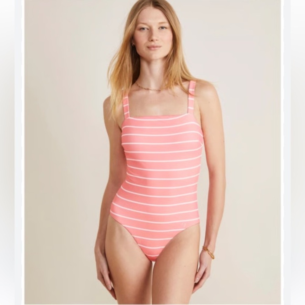 NWT Vineyard Vines Pink and White Striped One Piece Square Neck Swimsuit, XS